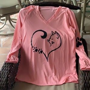 CAT shirt pink long sleeves big black cat 🐾 on arm size Small solid back